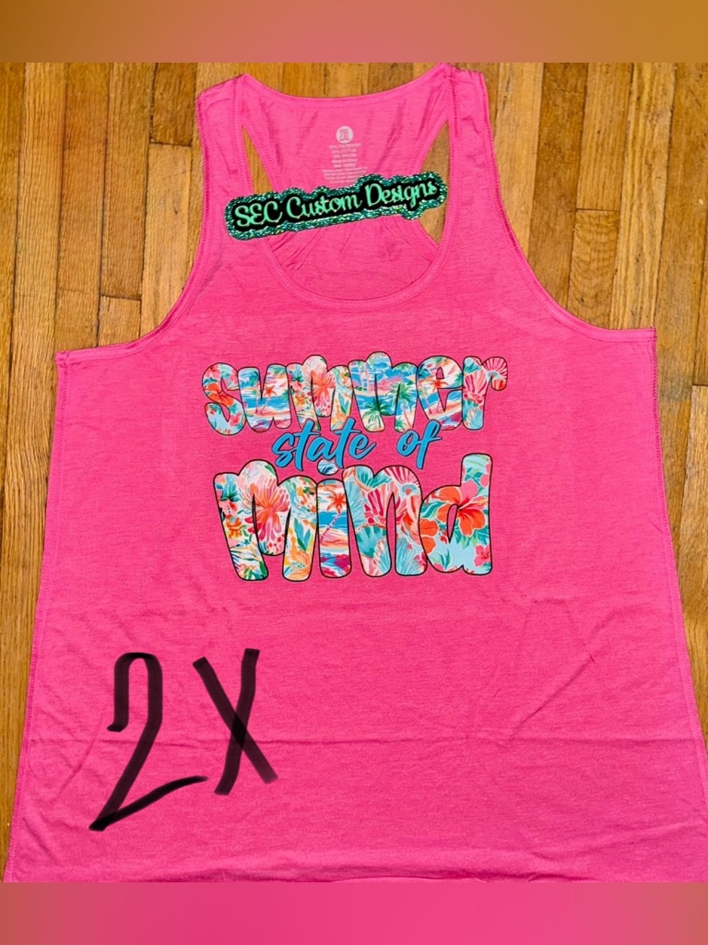Bright Pink Racerback Flowy Graphic Tank Top "Summer State of Mind"